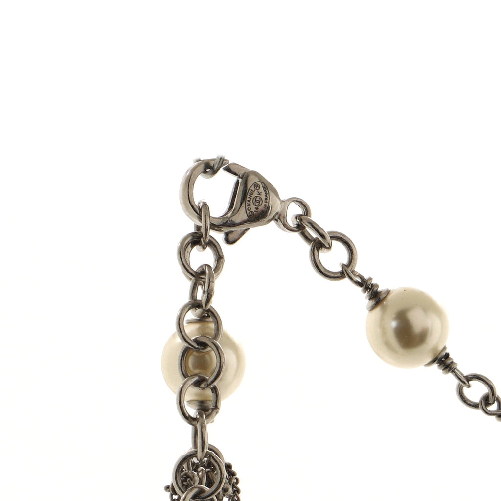 CC Multistrand Long Necklace Metal with Faux Pearls