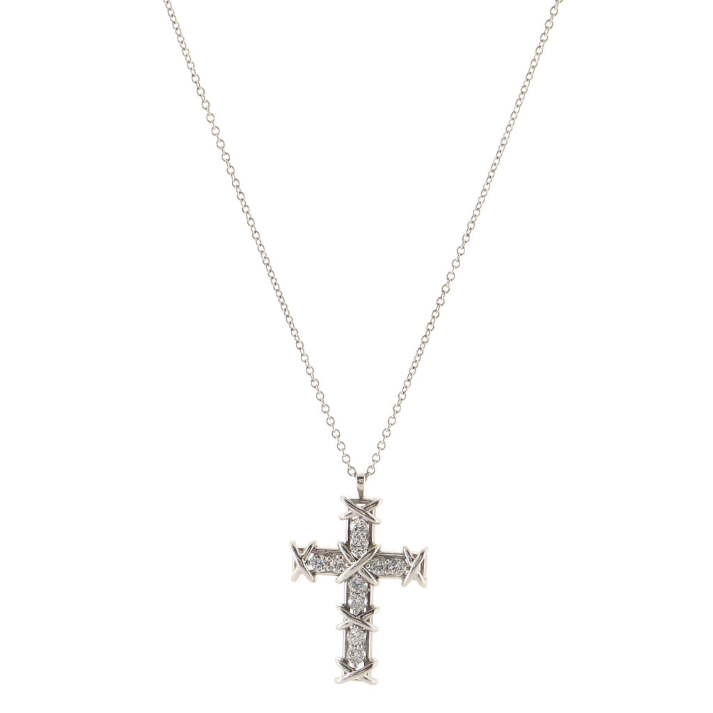 Schlumberger Ten Stone Cross Pendant Necklace Platinum and Diamonds