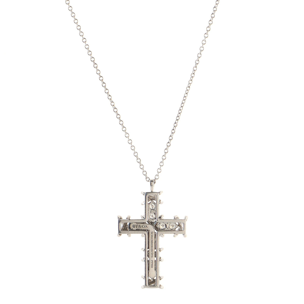 Schlumberger Ten Stone Cross Pendant Necklace Platinum and Diamonds