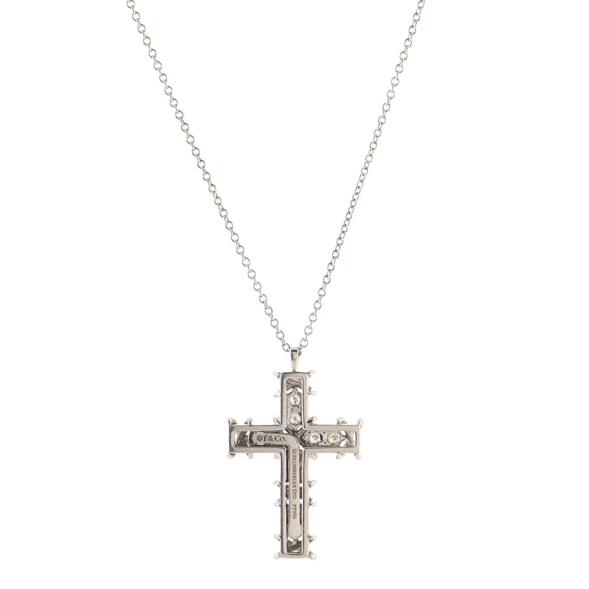 Schlumberger Ten Stone Cross Pendant Necklace Platinum and Diamonds