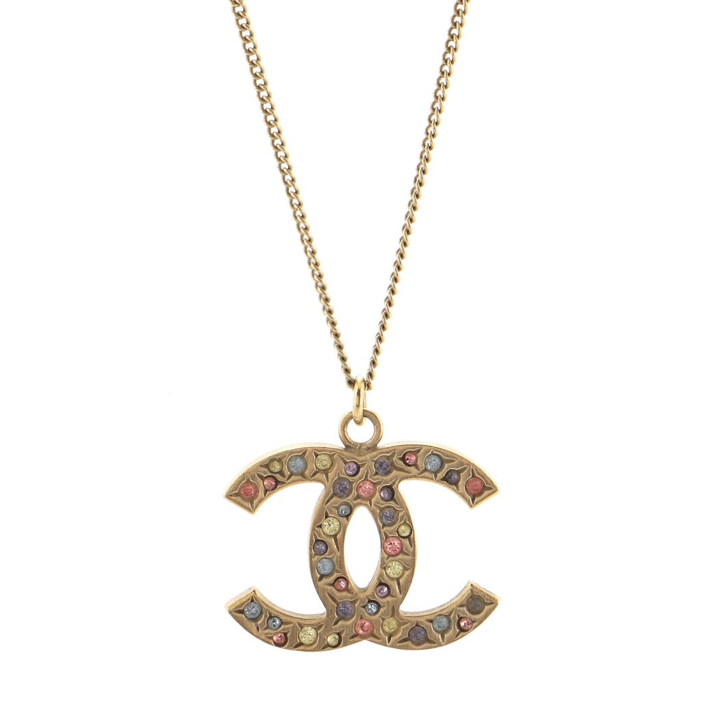 CC Pendant Necklace Multicolor Crystal Embellished Metal