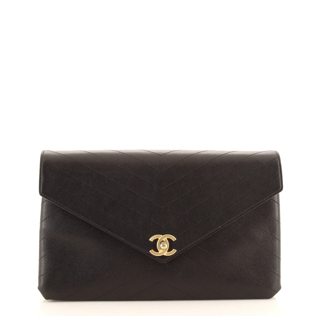 Coco Chevron Flap Clutch Stitched Calfskin