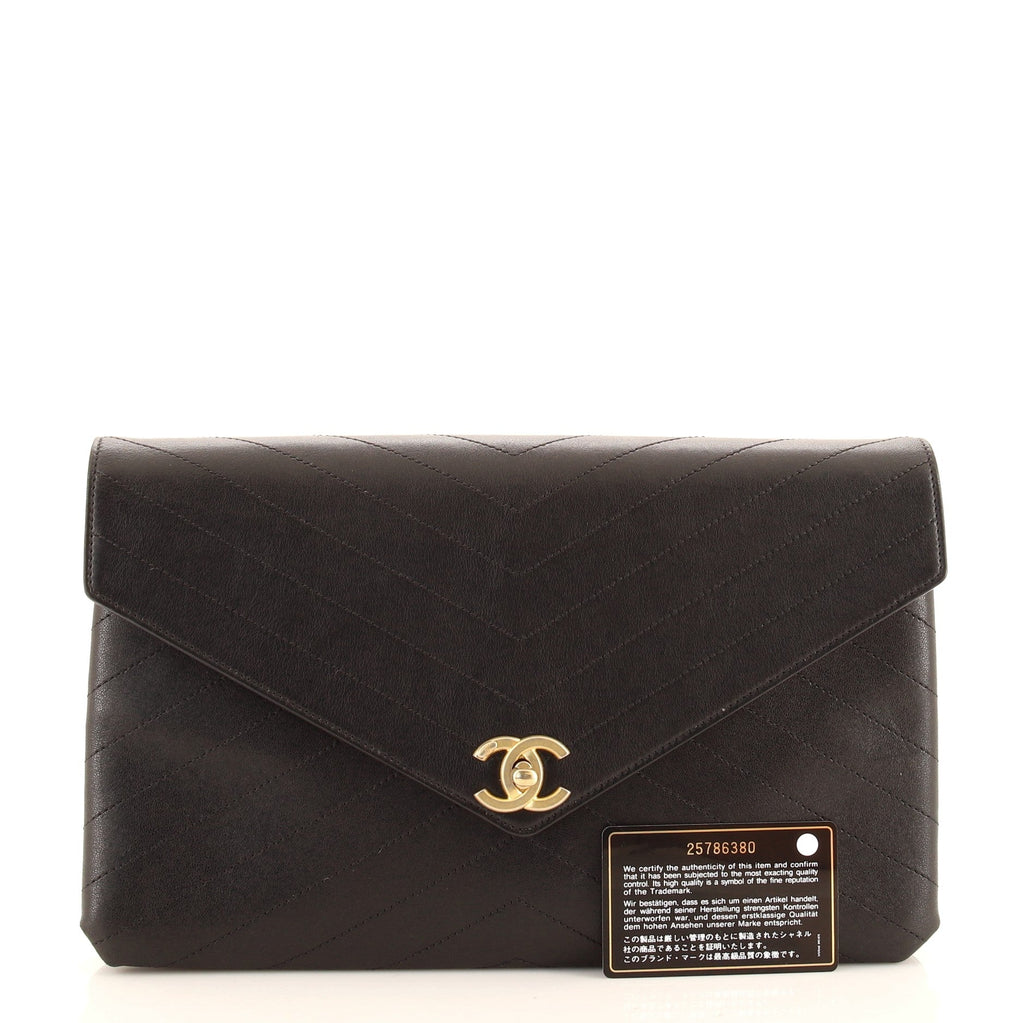 Coco Chevron Flap Clutch Stitched Calfskin