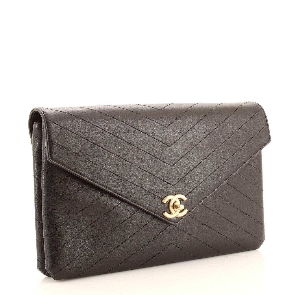 Coco Chevron Flap Clutch Stitched Calfskin