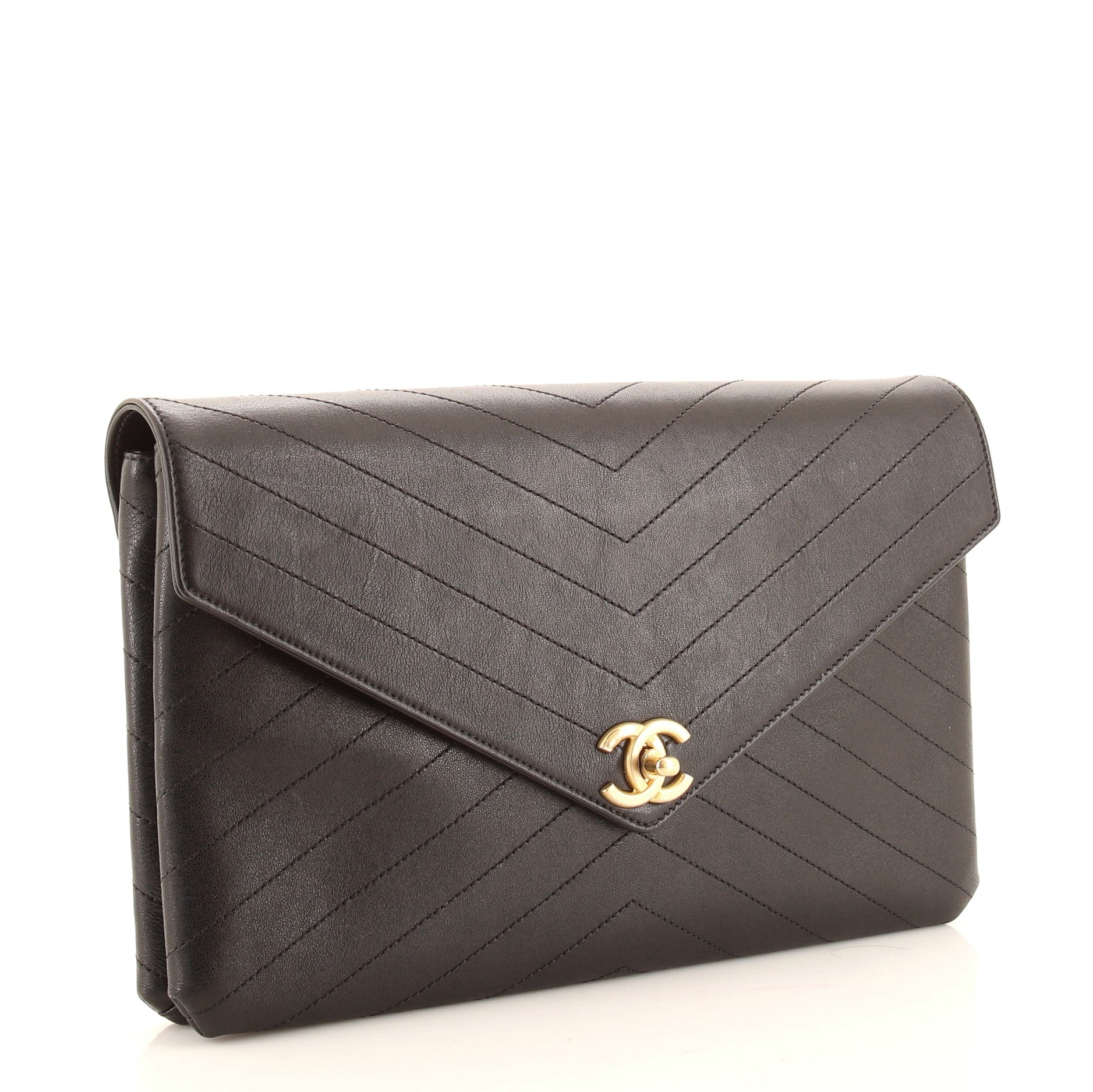 Coco Chevron Flap Clutch Stitched Calfskin