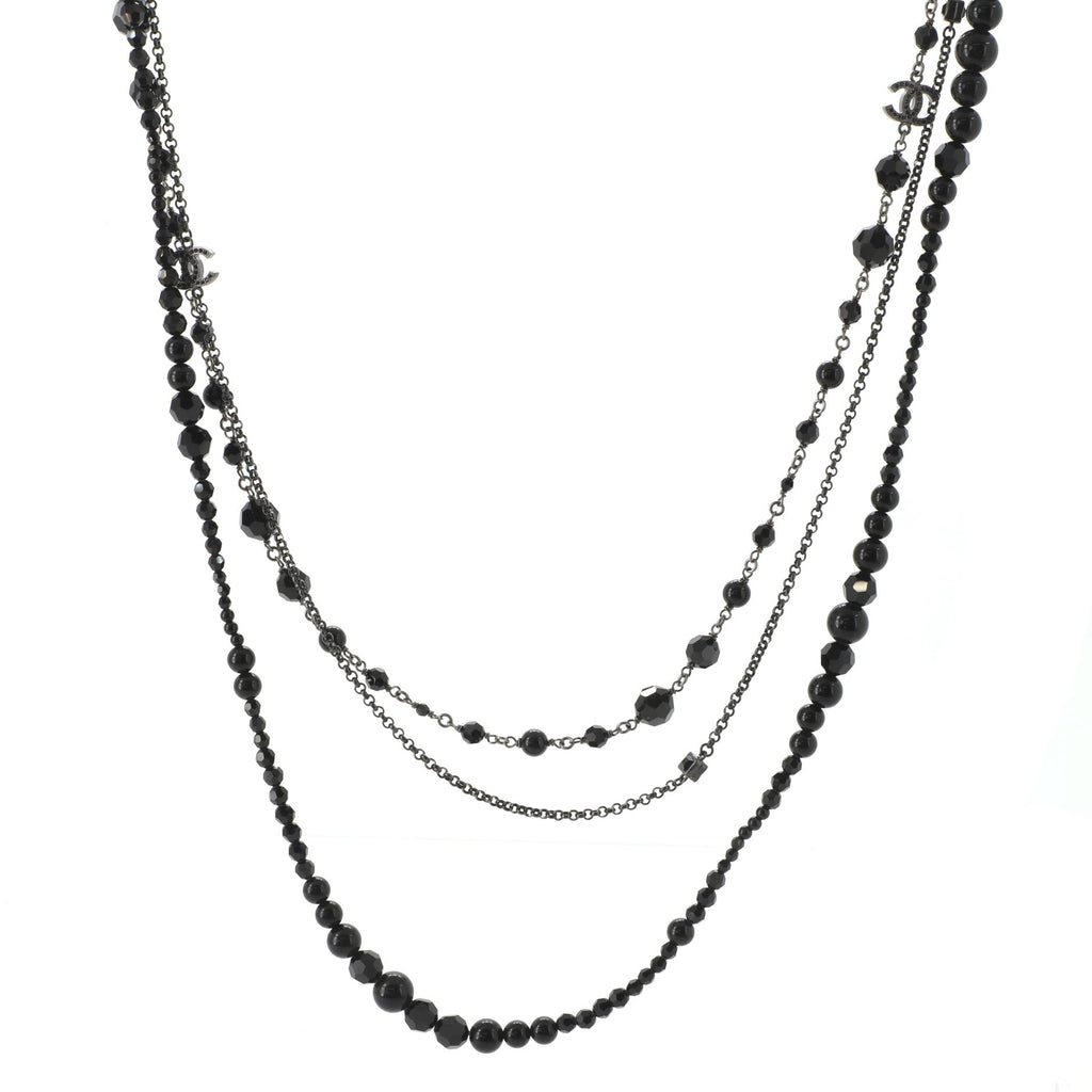 CC Triple Strand Necklace Ruthenium with Crystals and Beads