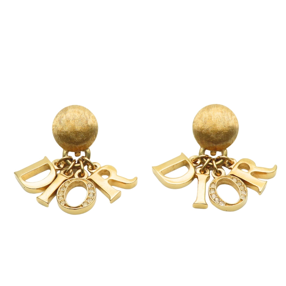 Christian Dior Logo Rhinestone Earrings