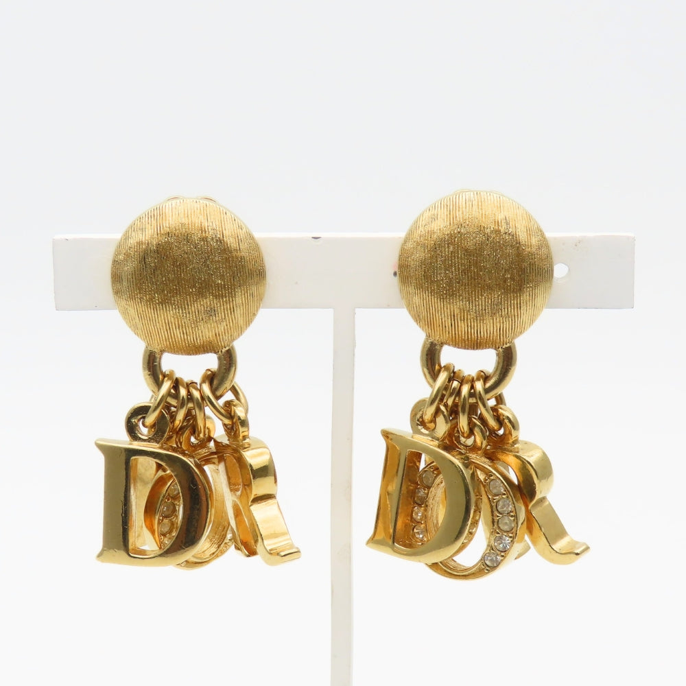 Christian Dior Logo Rhinestone Earrings
