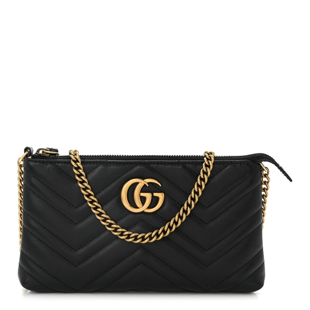 Calfskin Matelasse Mini GG Marmont Chain Bag Black