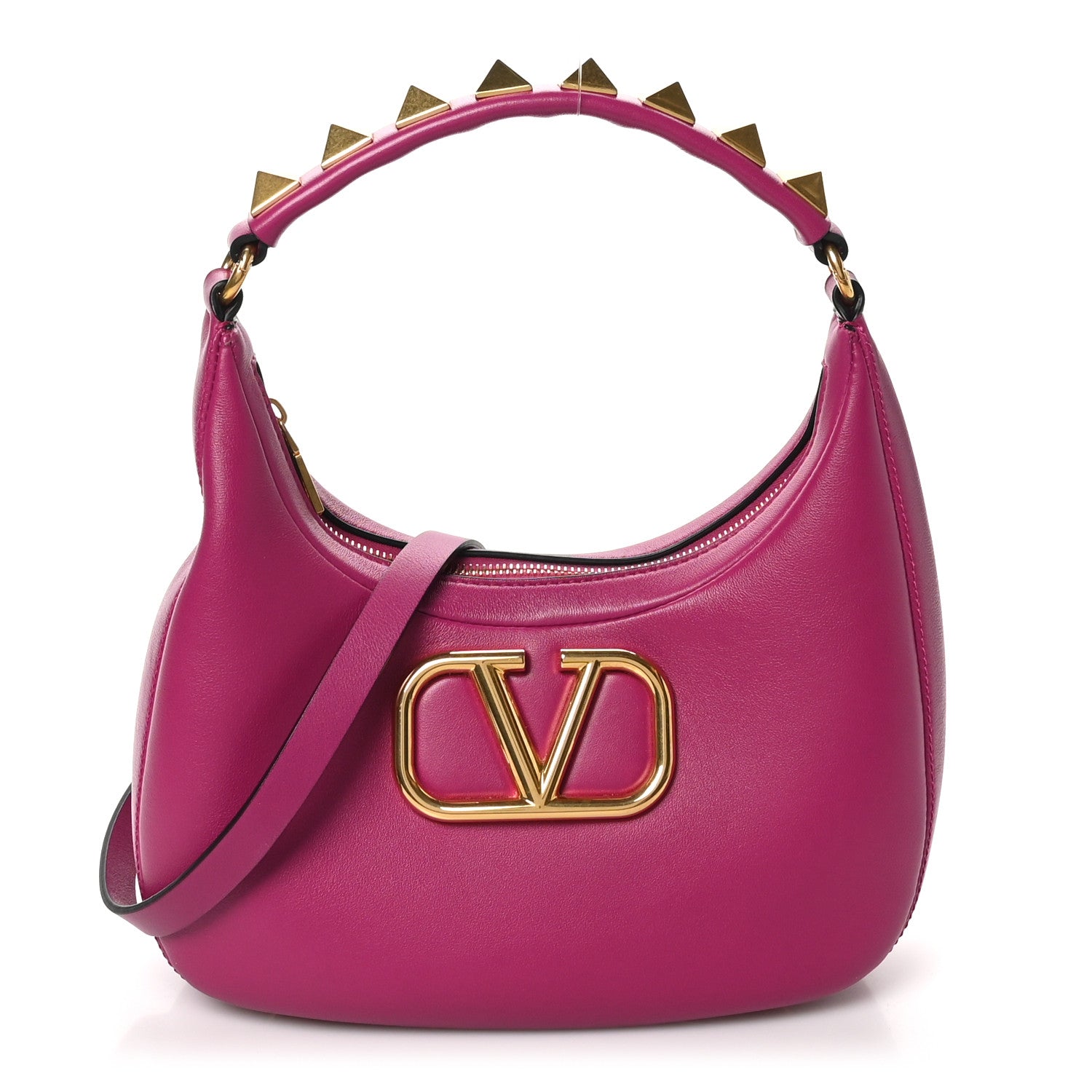Calfskin Stud Sign Zip Hobo Rose Violet