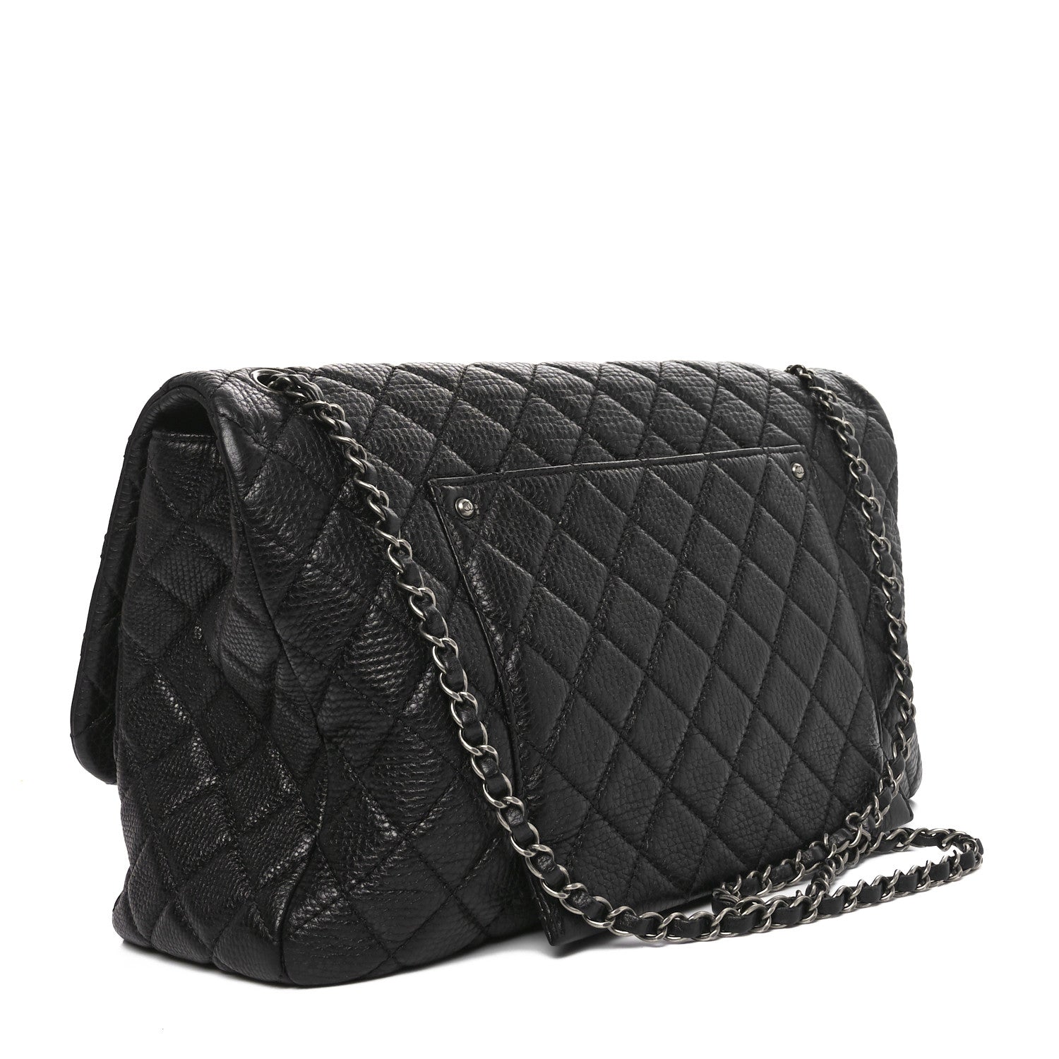 Grained Calfskin Quilted Small XXL Travel Flap Bag Black
