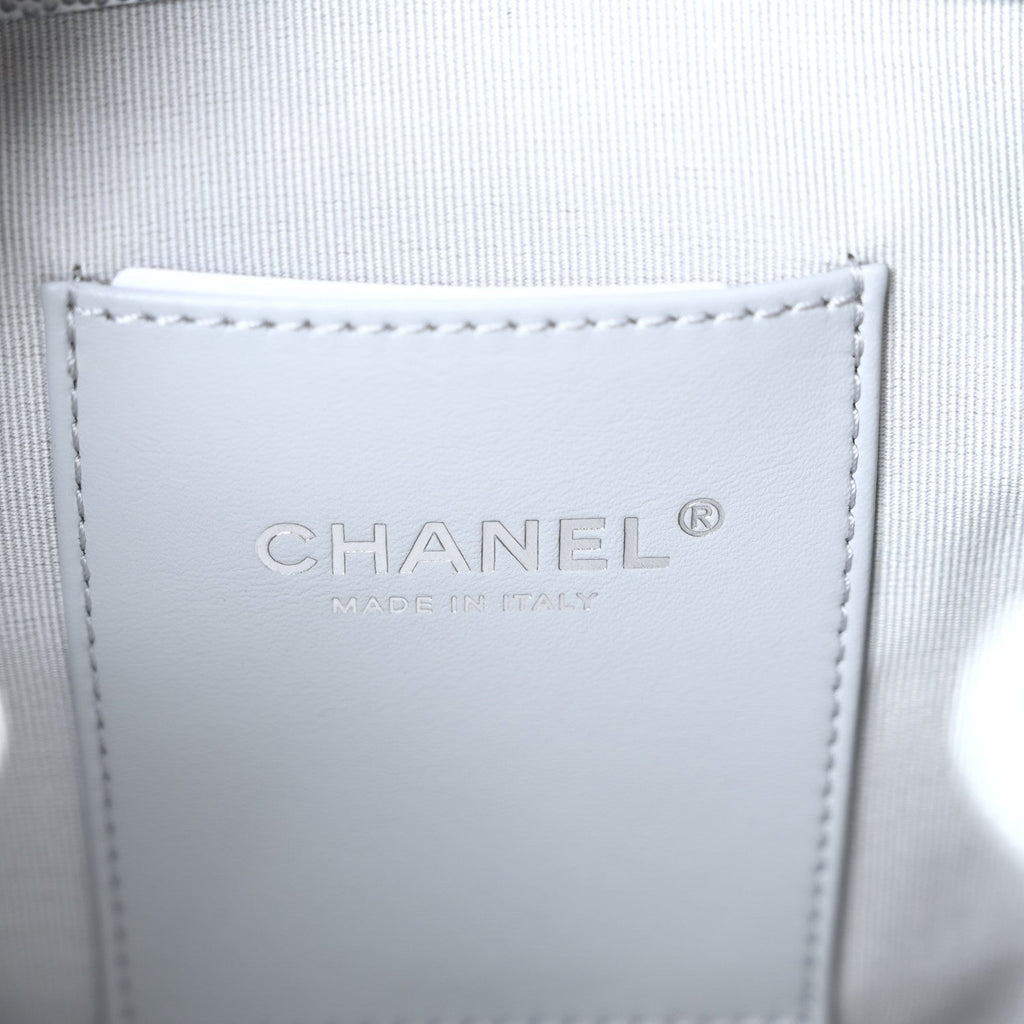 Shaded Caviar Quilted Lacquered CC My Everything Drawstring Backpack Dark Grey Light Grey