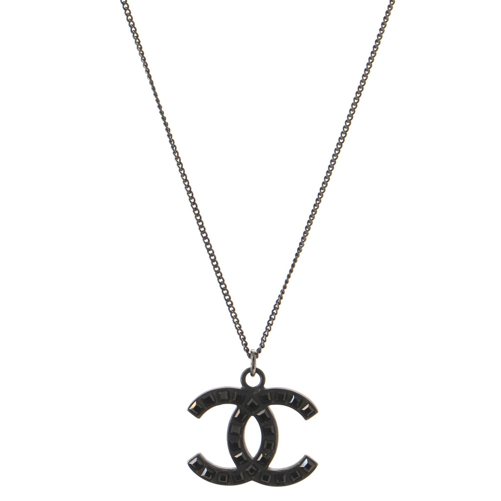 CC Pendant Necklace Ruthenium with Crystals