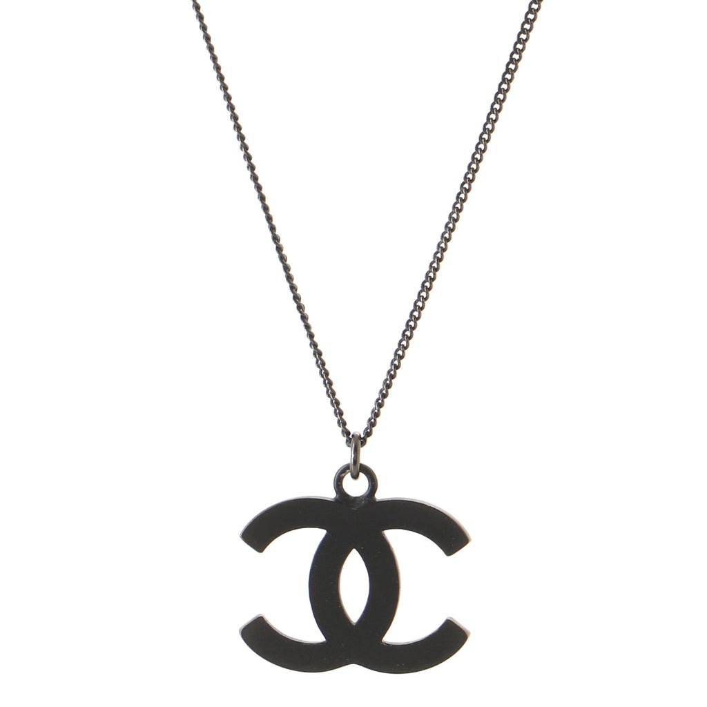 CC Pendant Necklace Ruthenium with Crystals
