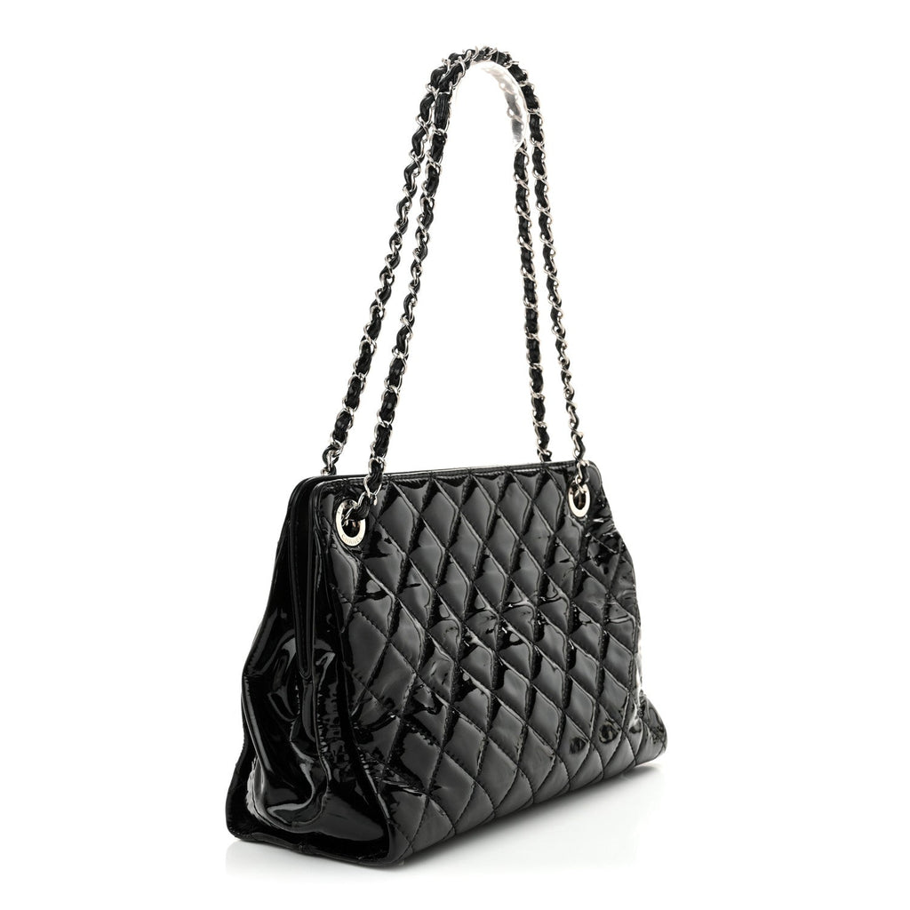 Patent Quilted Timeless CC Shopping Tote Black