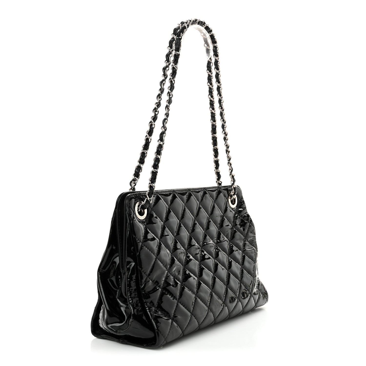 Patent Quilted Timeless CC Shopping Tote Black