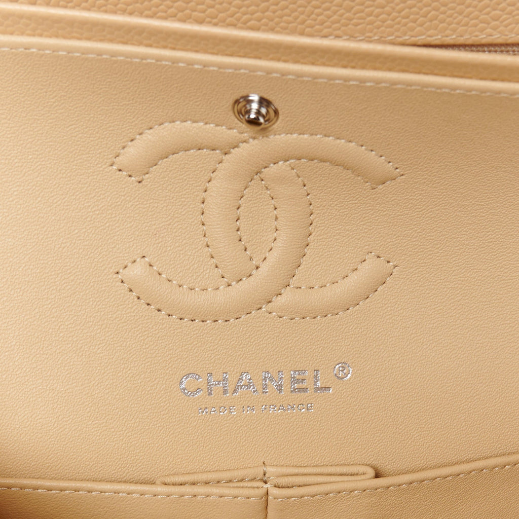 Caviar Quilted Small Double Flap Beige
