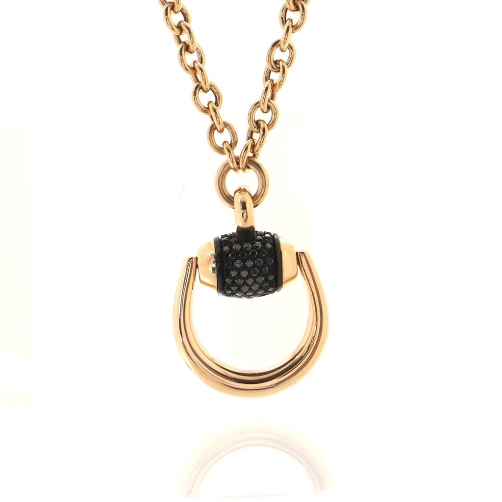 Horsebit Pendant Necklace 18K Rose Gold with Diamonds Medium