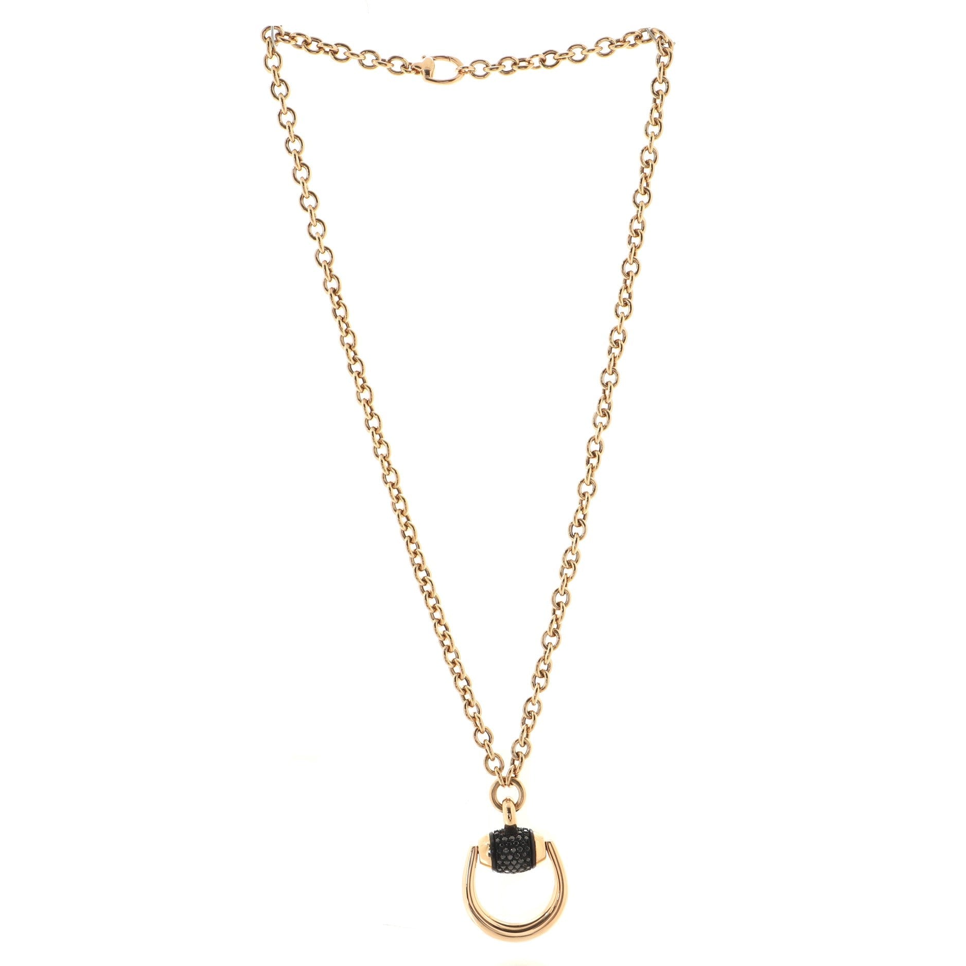 Horsebit Pendant Necklace 18K Rose Gold with Diamonds Medium