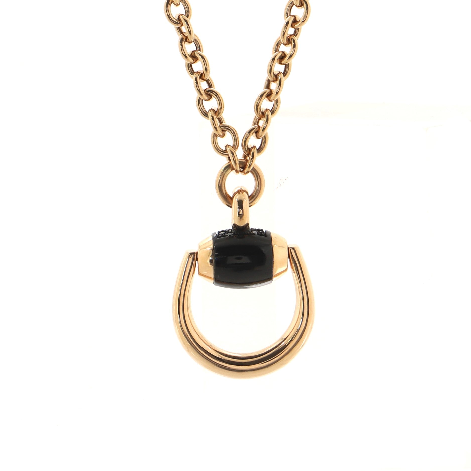 Horsebit Pendant Necklace 18K Rose Gold with Diamonds Medium