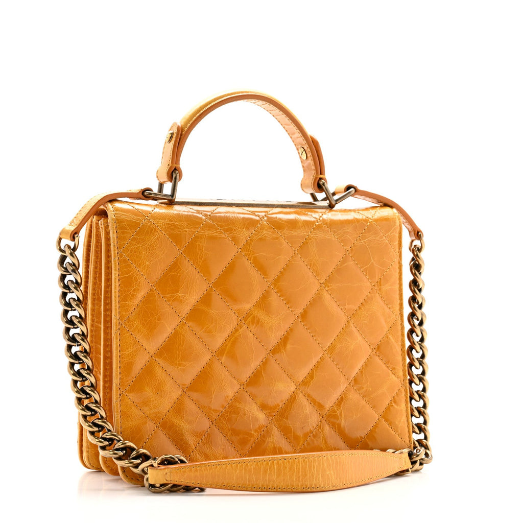 Glazed Calfskin Quilted Rita Top Handle Flap Yellow