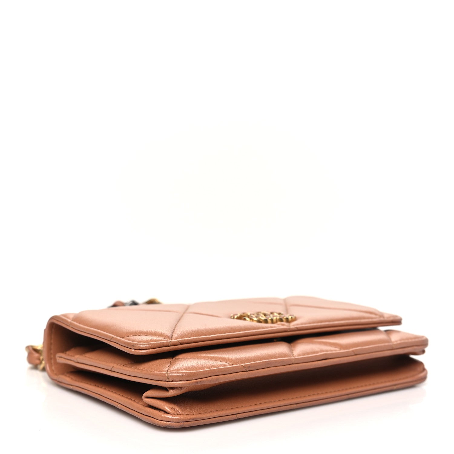 Lambskin Quilted Chanel 19 Wallet On Chain WOC Brown