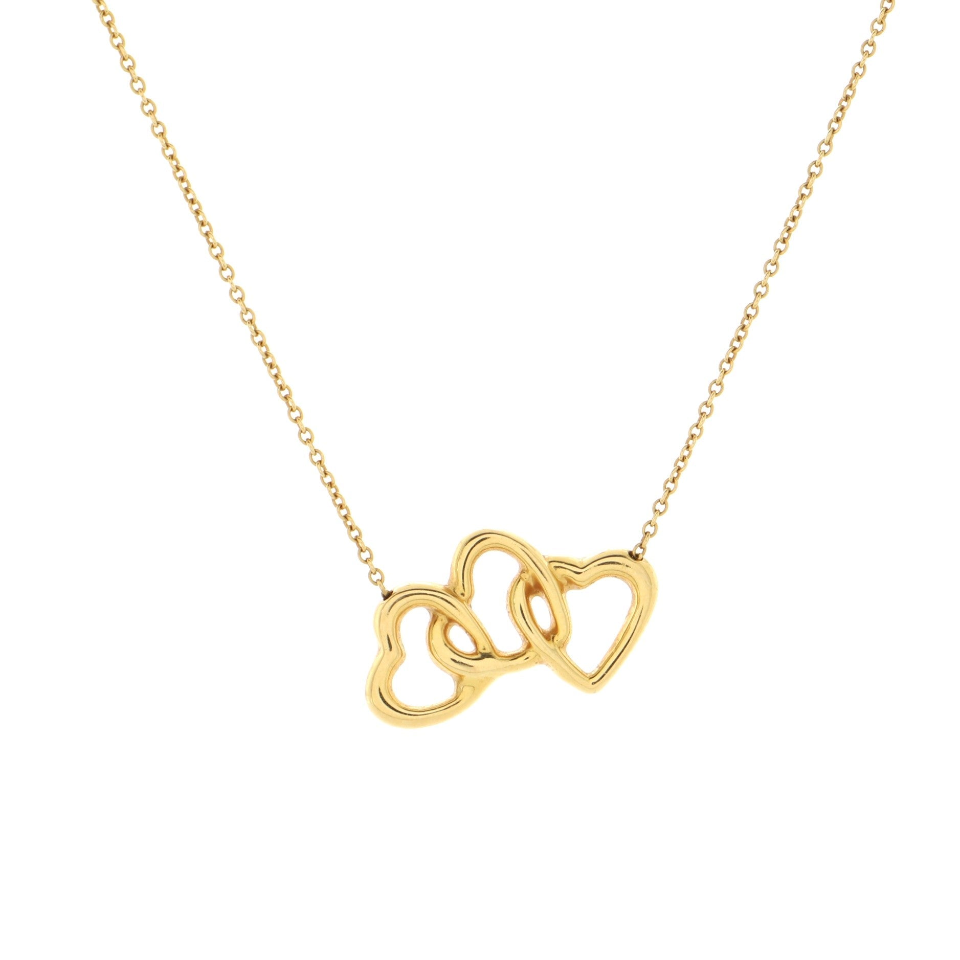 Triple Heart Pendant Necklace 18K Yellow Gold