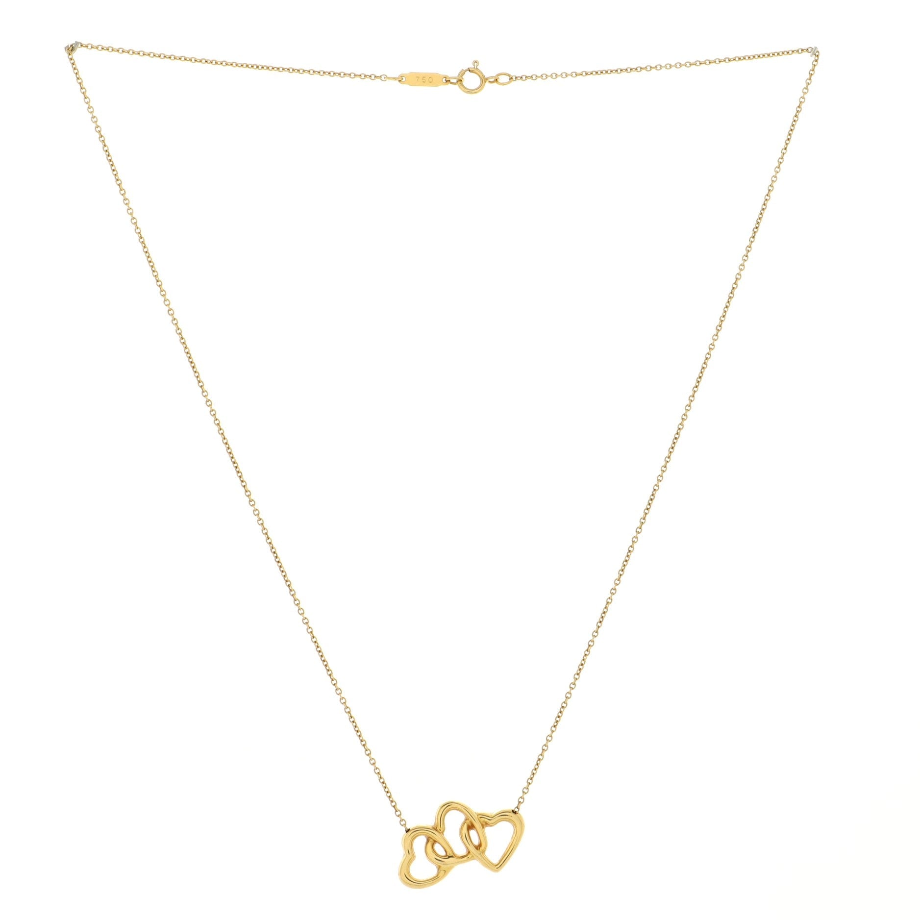 Triple Heart Pendant Necklace 18K Yellow Gold
