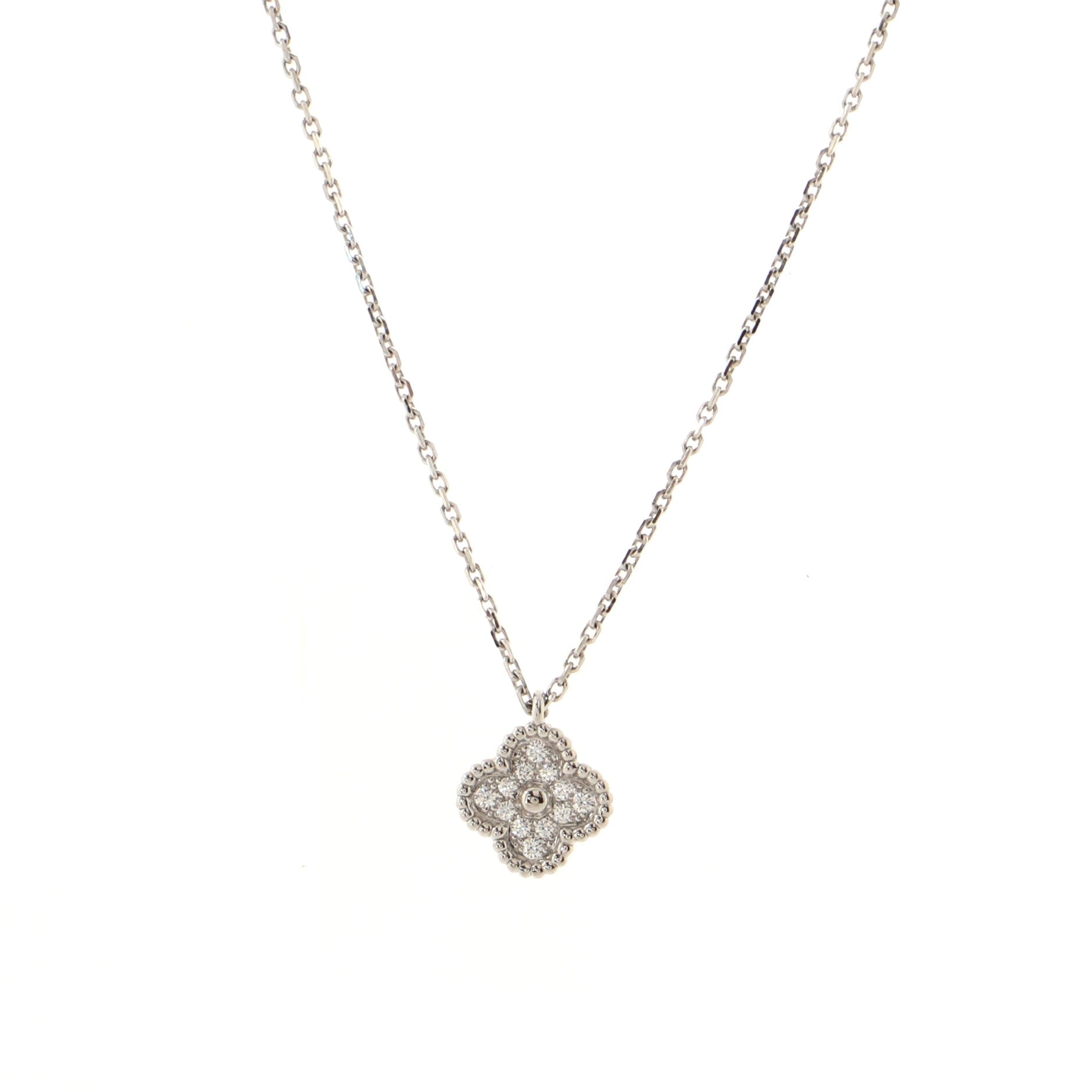 Sweet Alhambra Pendant Necklace 18K White Gold with Diamonds