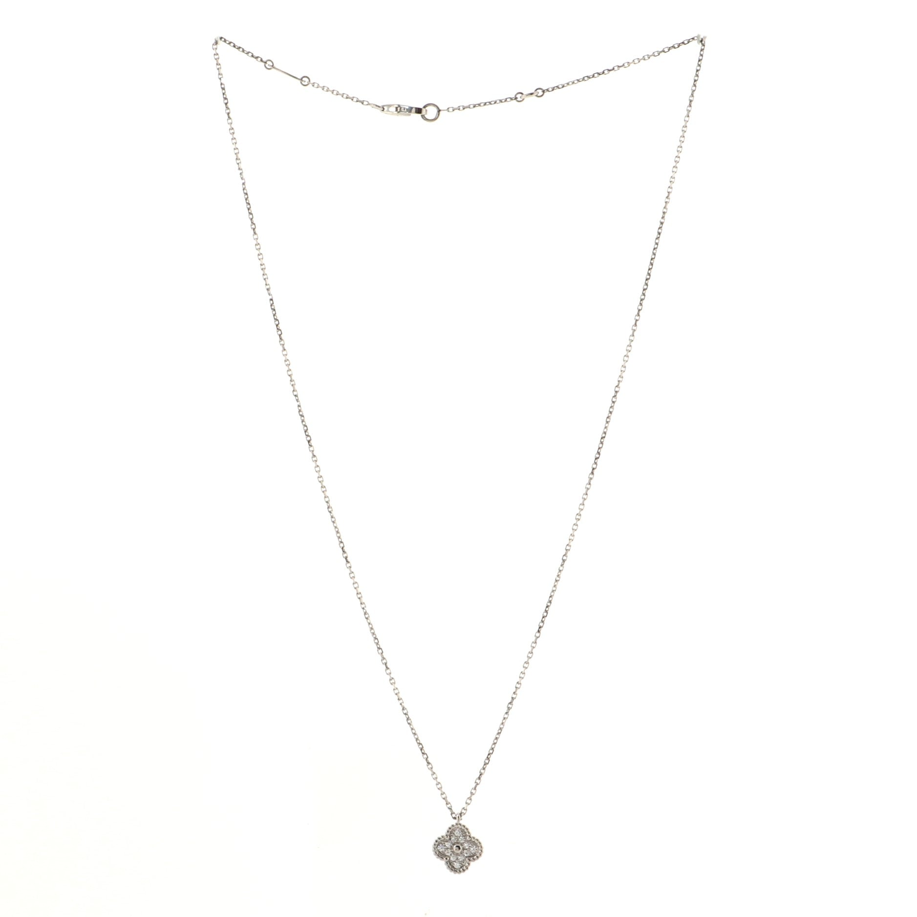 Sweet Alhambra Pendant Necklace 18K White Gold with Diamonds