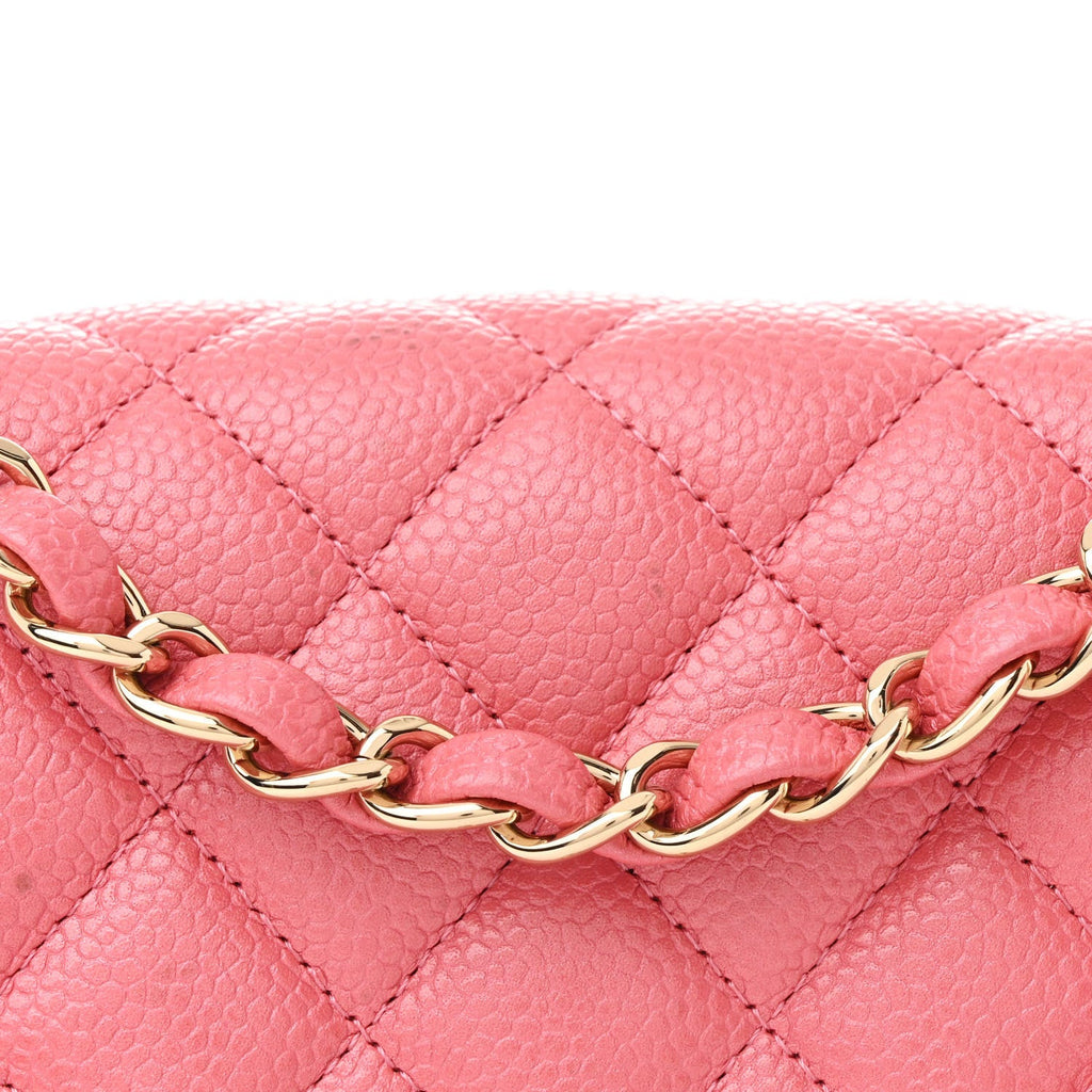Iridescent Caviar Quilted Mini Rectangular Flap Pink