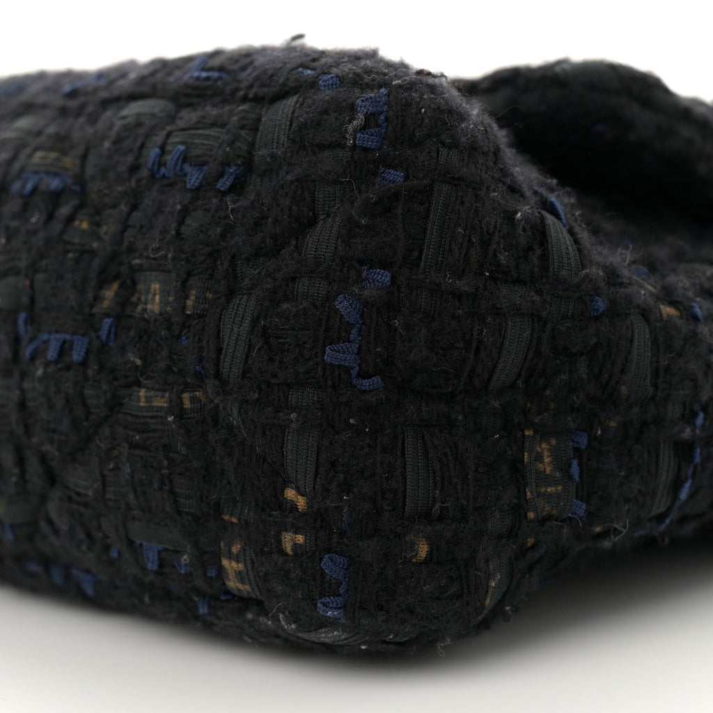 Tweed Quilted Large Chanel 19 Flap Black Navy Gold