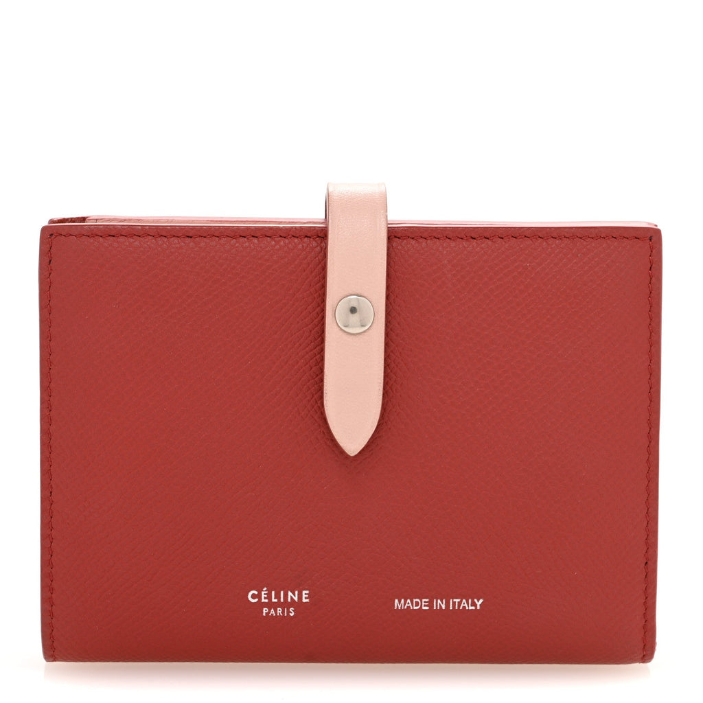Grained Calfskin Medium Multifunction Strap Wallet Scarlet
