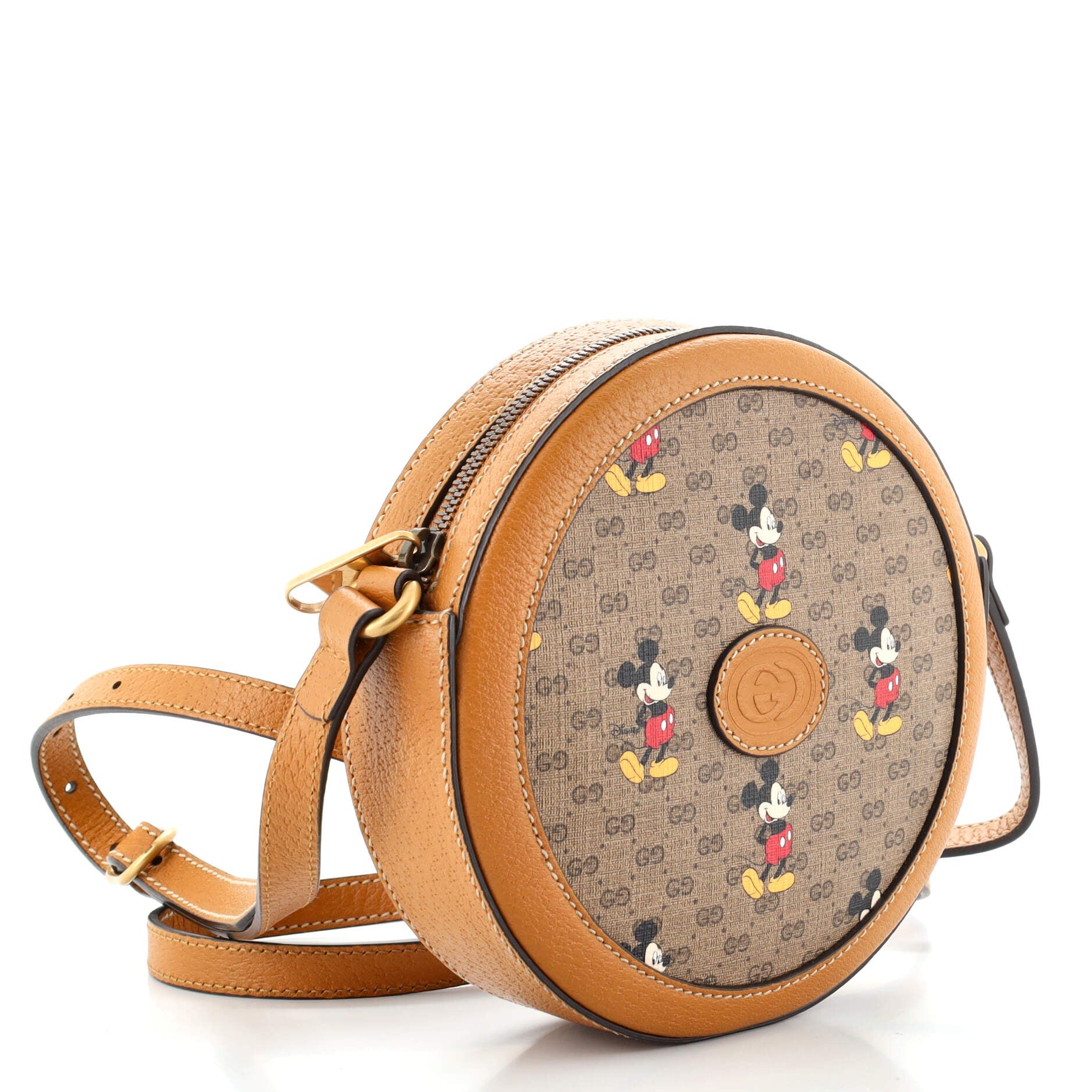 Disney Mickey Mouse Round Shoulder Bag Printed Mini GG Coated Canvas