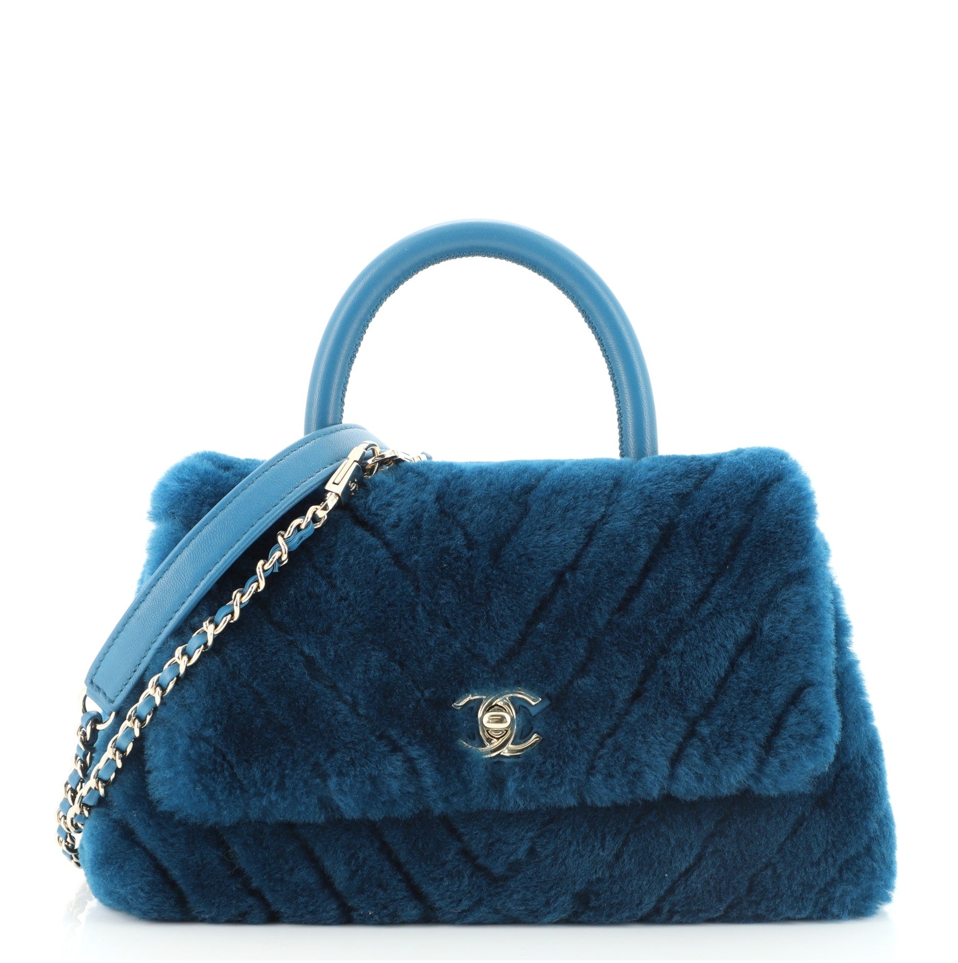 Coco Top Handle Bag Chevron Shearling Mini