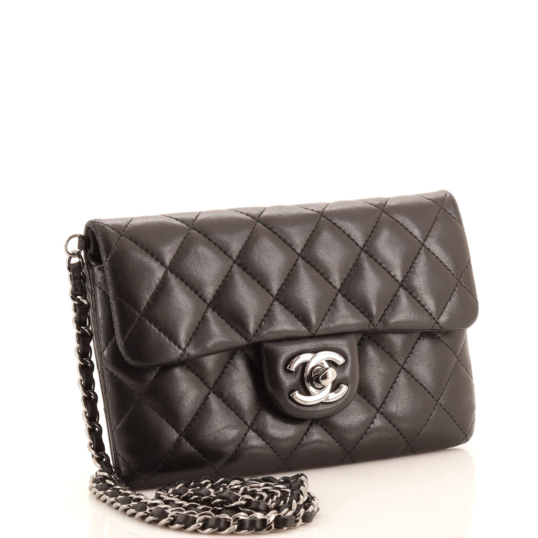 CC Chain Zip Flap Bag Quilted Calfskin Mini