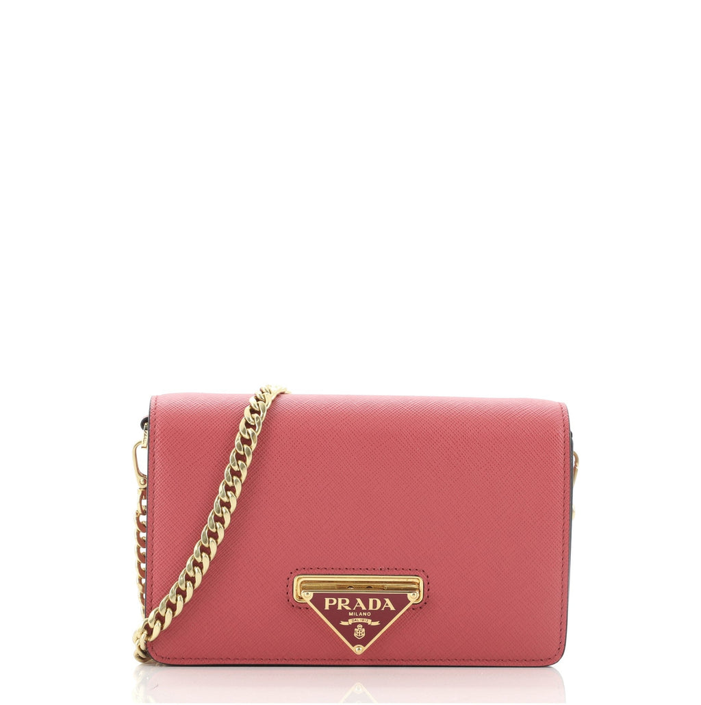 Flip Lock Wallet on Chain Clutch Saffiano Leather Small