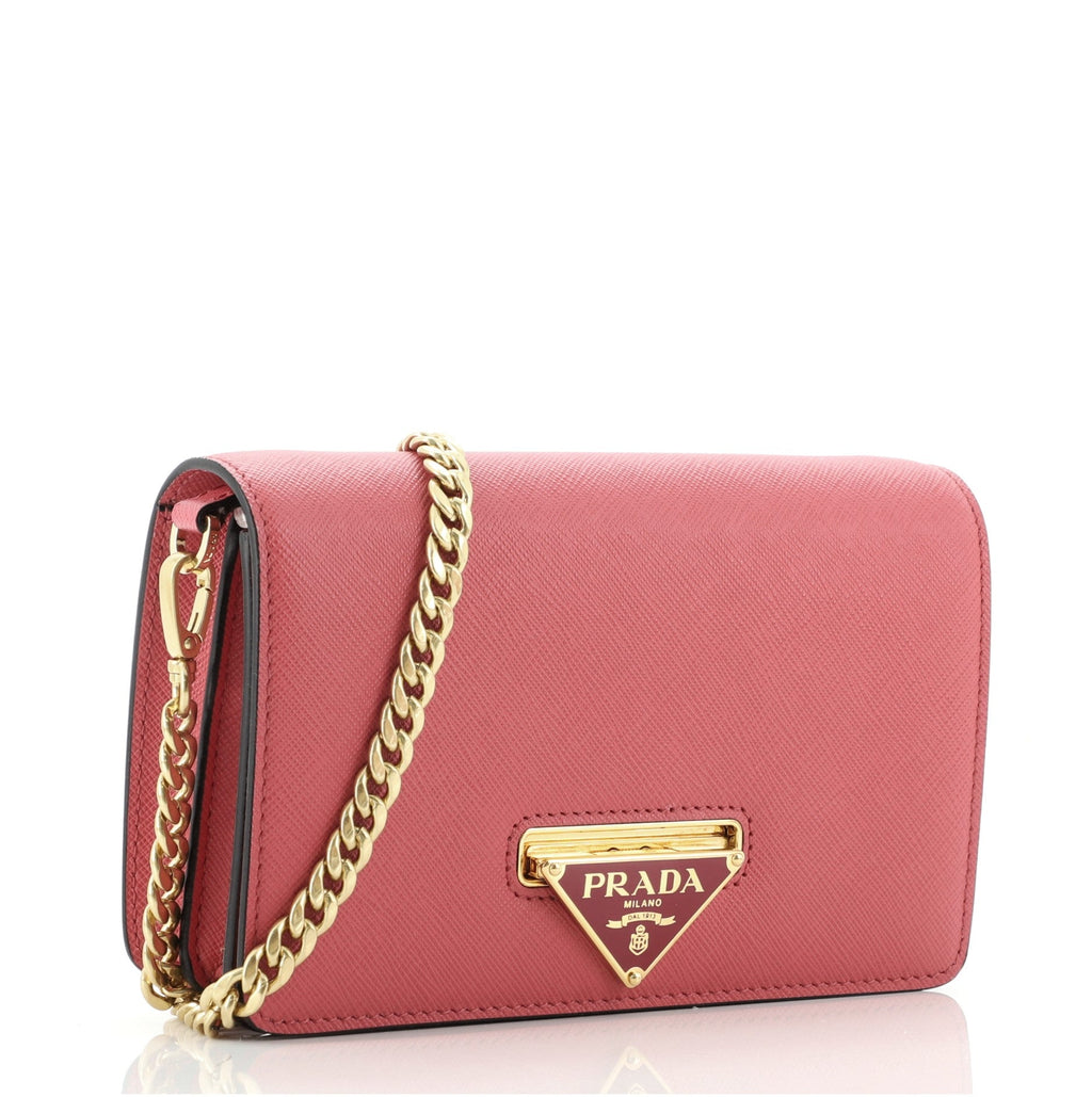 Flip Lock Wallet on Chain Clutch Saffiano Leather Small