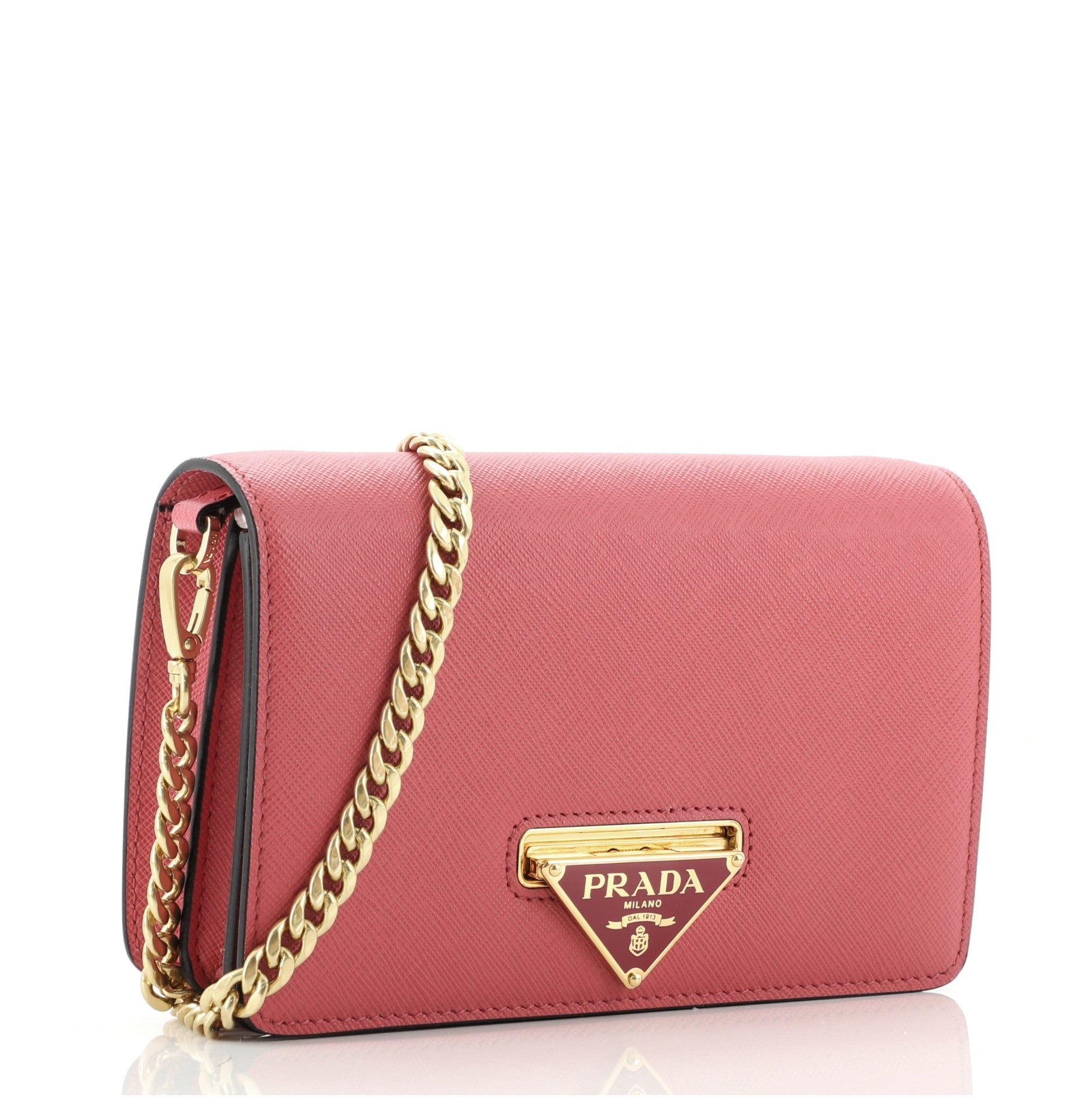 Flip Lock Wallet on Chain Clutch Saffiano Leather Small