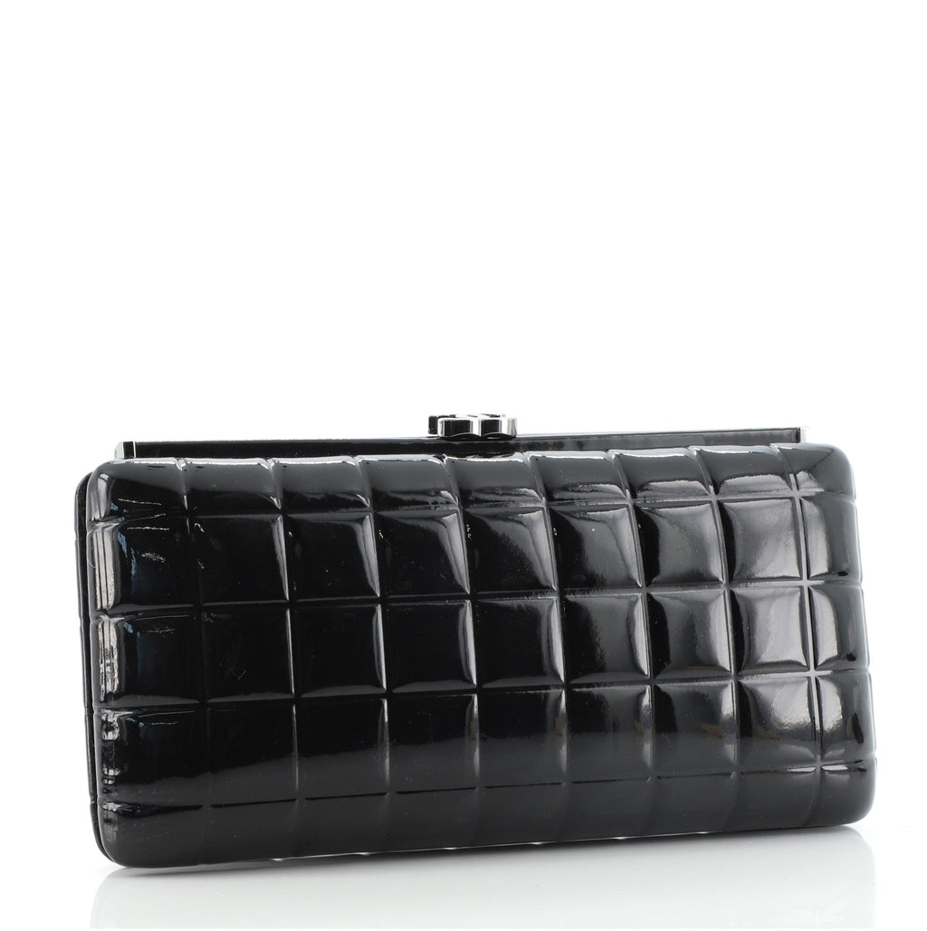 Chocolate Bar Frame Clutch Quilted Patent