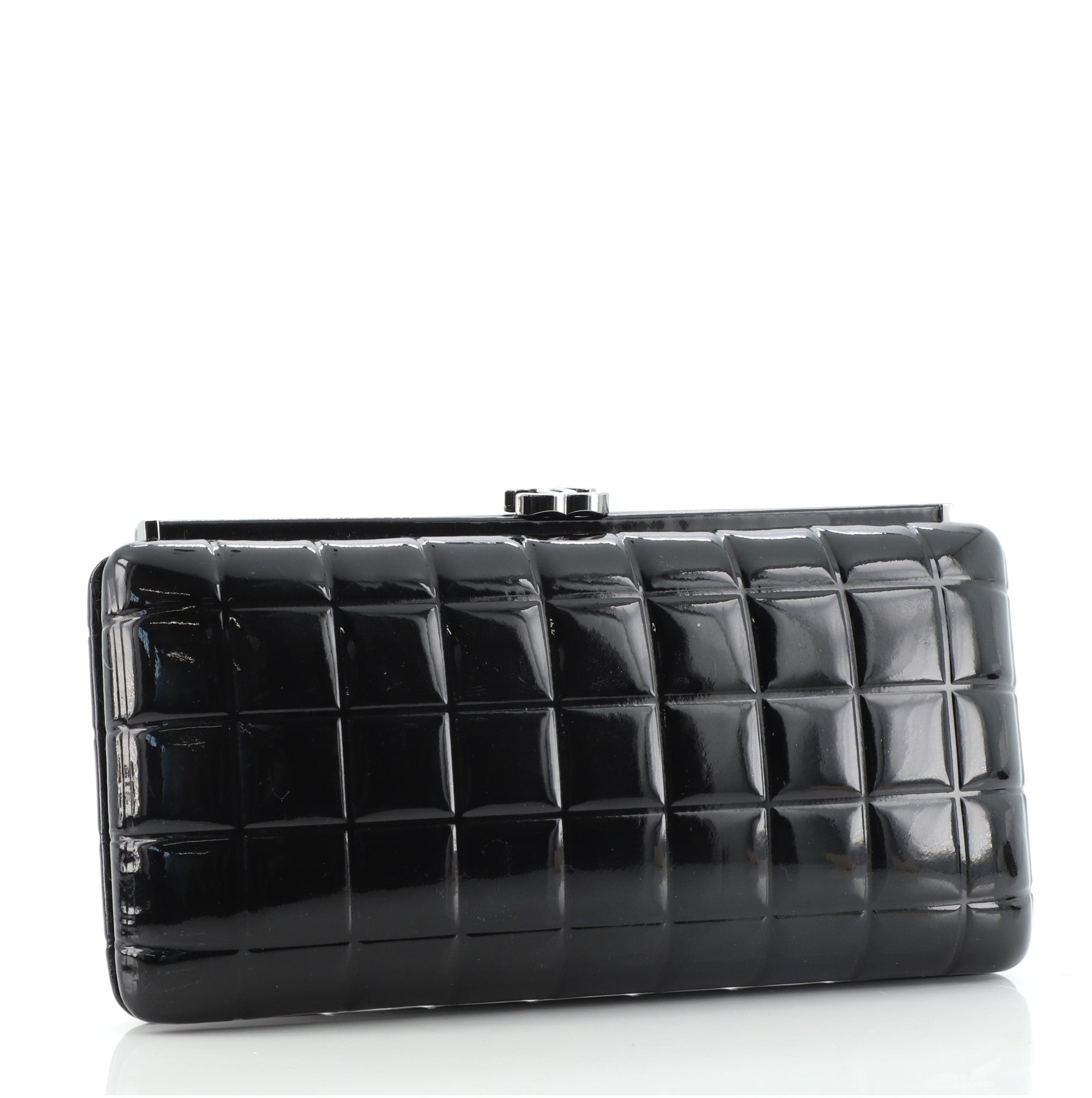 Chocolate Bar Frame Clutch Quilted Patent