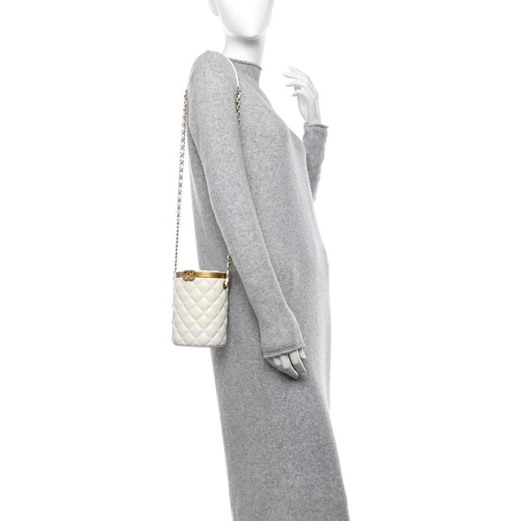 Lambskin Quilted Crown Box Bag White