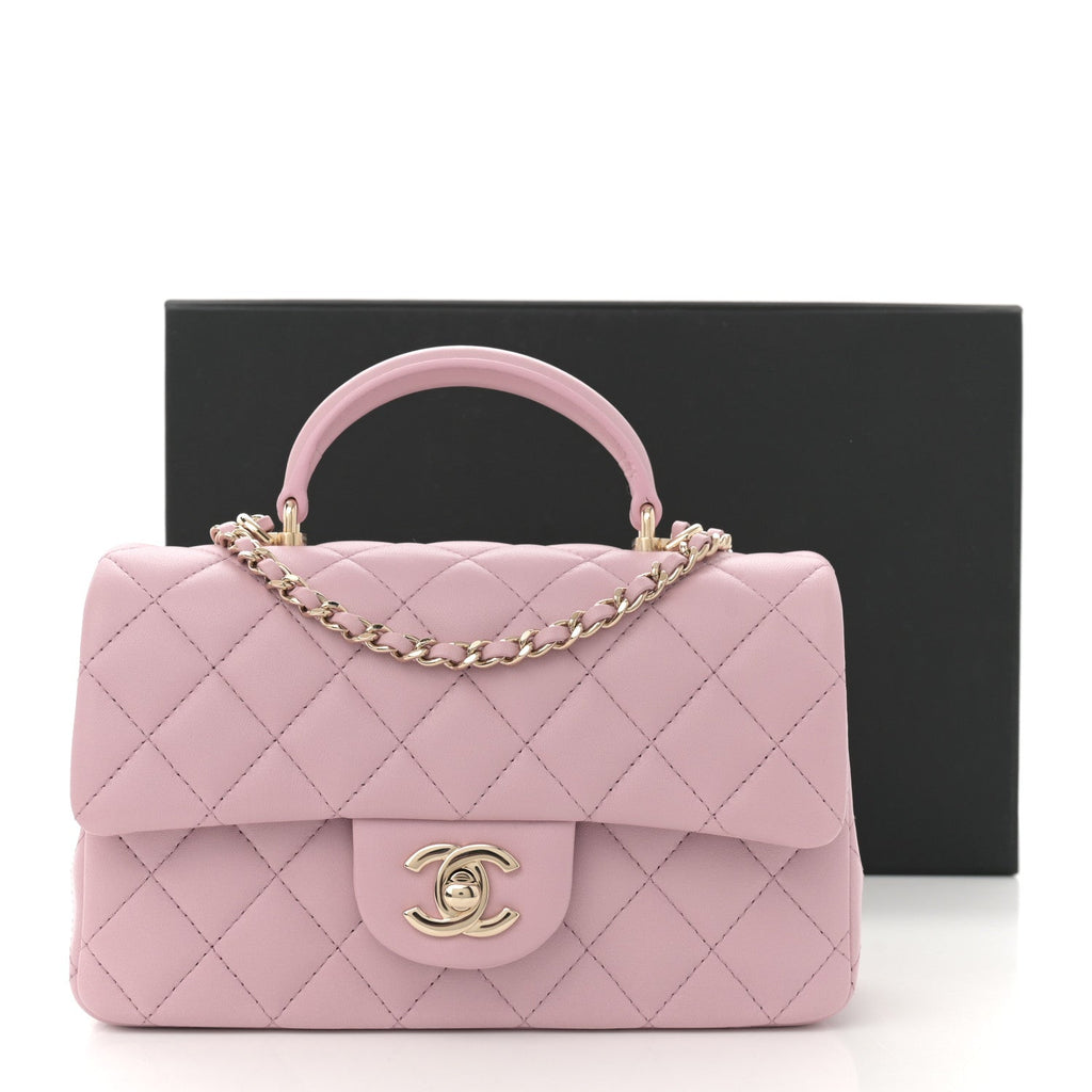 Lambskin Quilted Mini Top Handle Rectangular Flap Light Pink