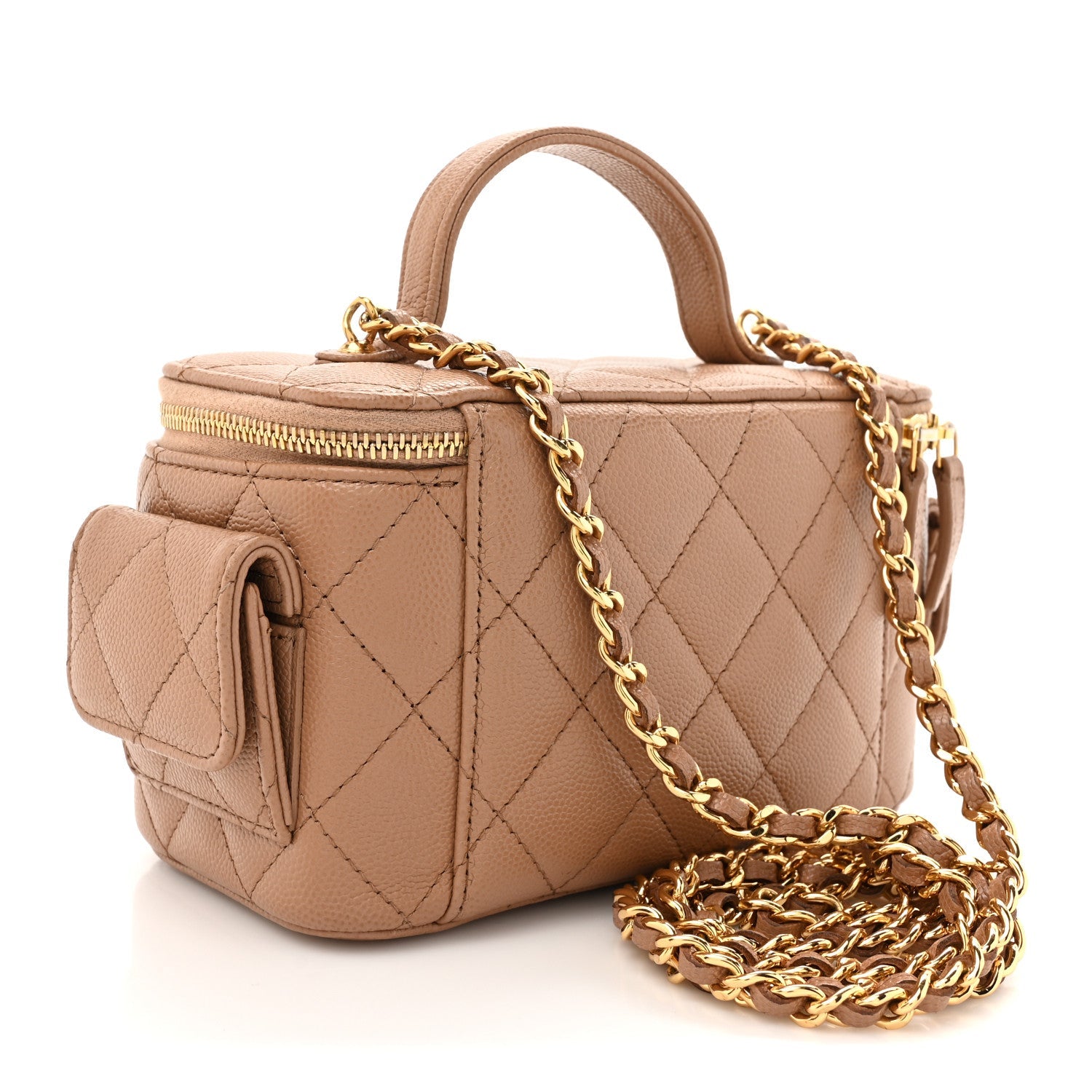 Caviar Quilted Polly Pocket East West Top Vanity With Chain Brown
