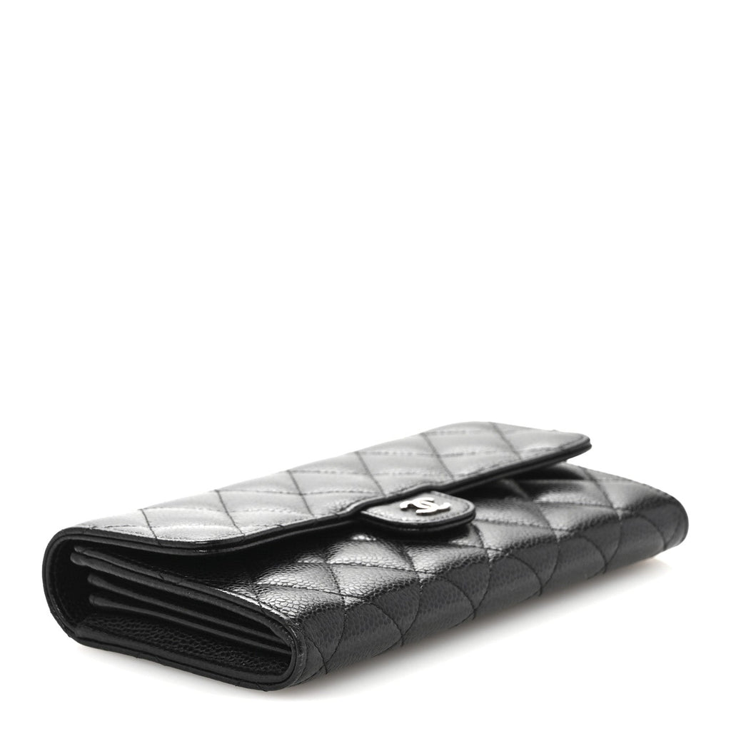 Caviar Quilted Large Gusset Flap Wallet Black