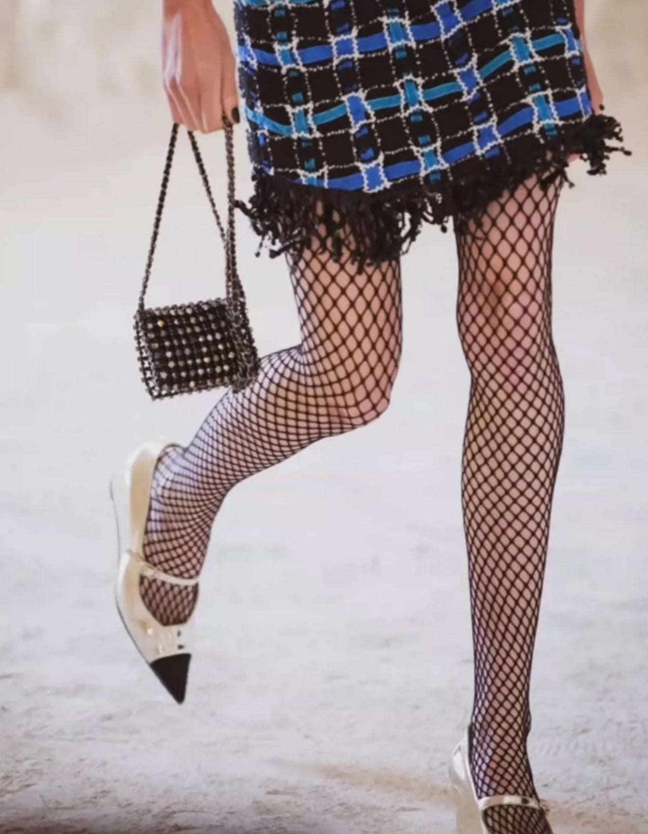 Chanel 22C Black, Blue, Turquoise & white Embroidered Tweed Skirt