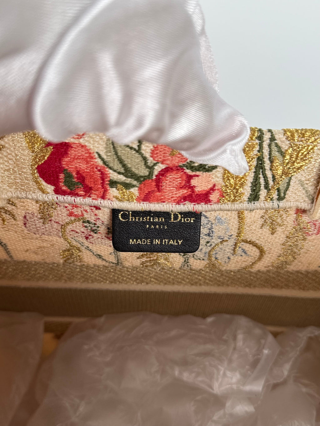 Christian Dior Beige Floral Embroidered Canvas Book Tote Medium