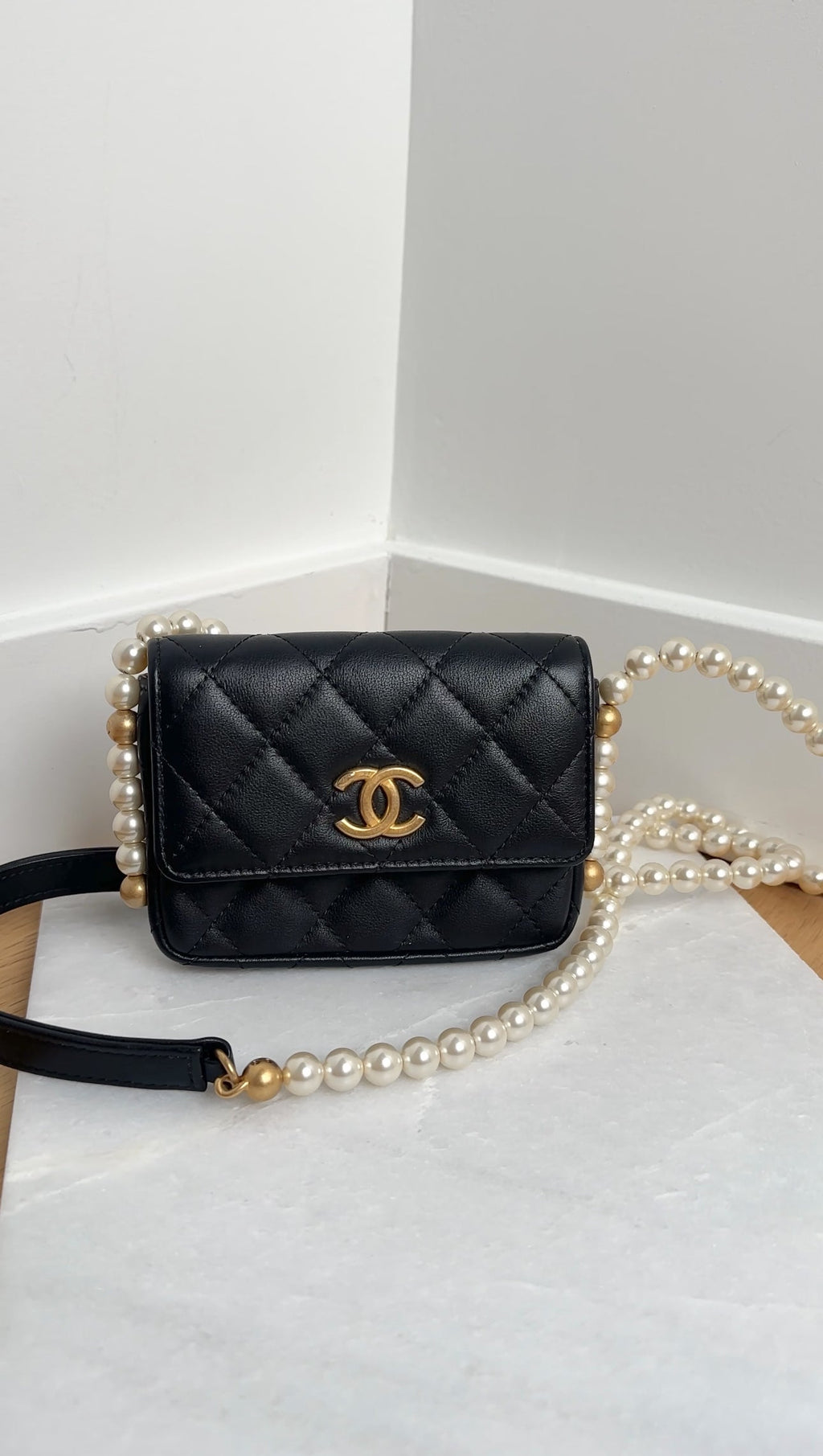 Chanel Black About Pearls Mini  Holder on Strap
