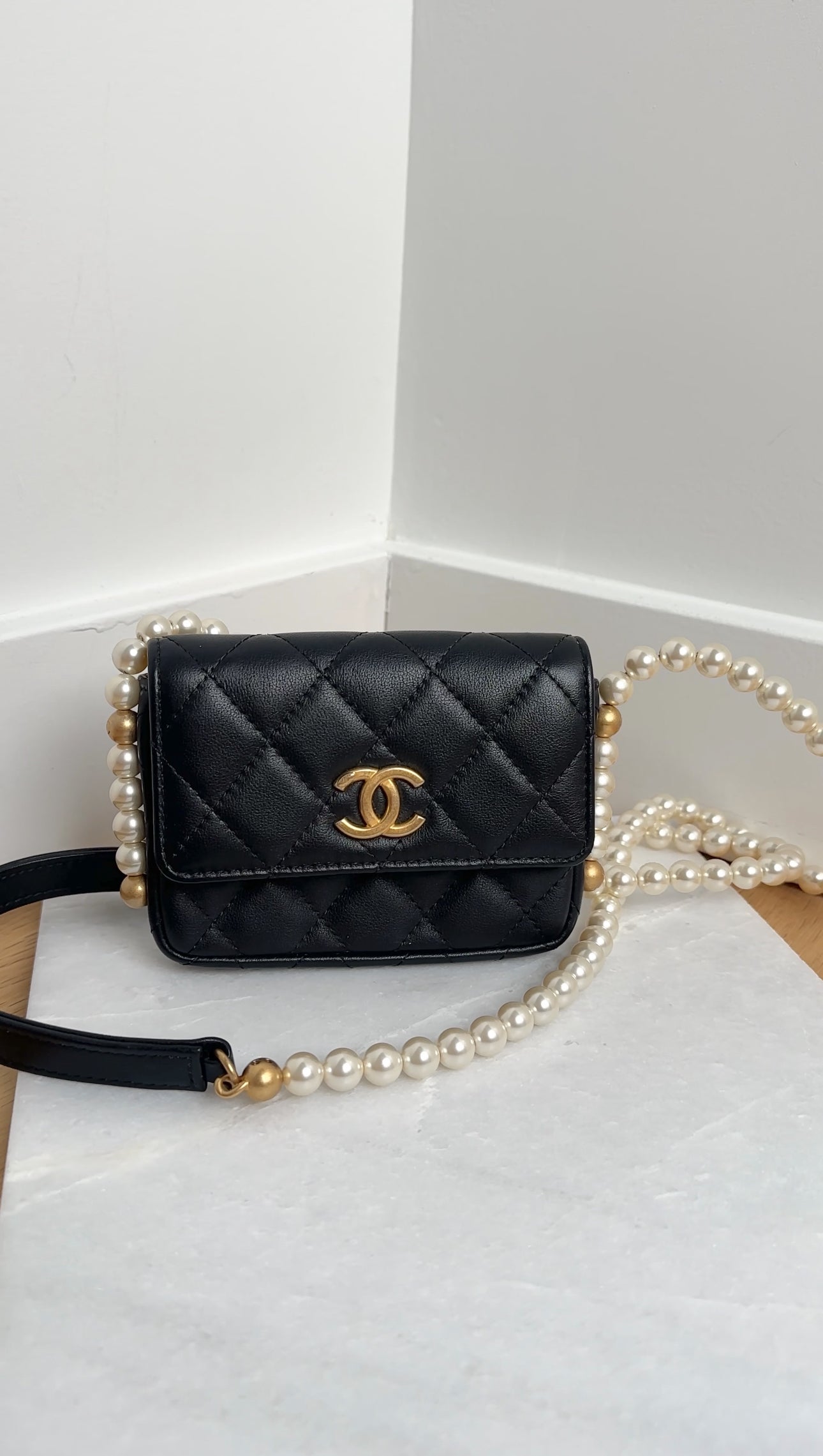 Chanel Black About Pearls Mini  Holder on Strap