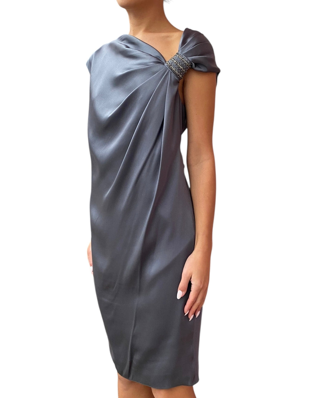 Giorgio Armani Grey Silk Crystal Embellished Dress - 40 / US 6